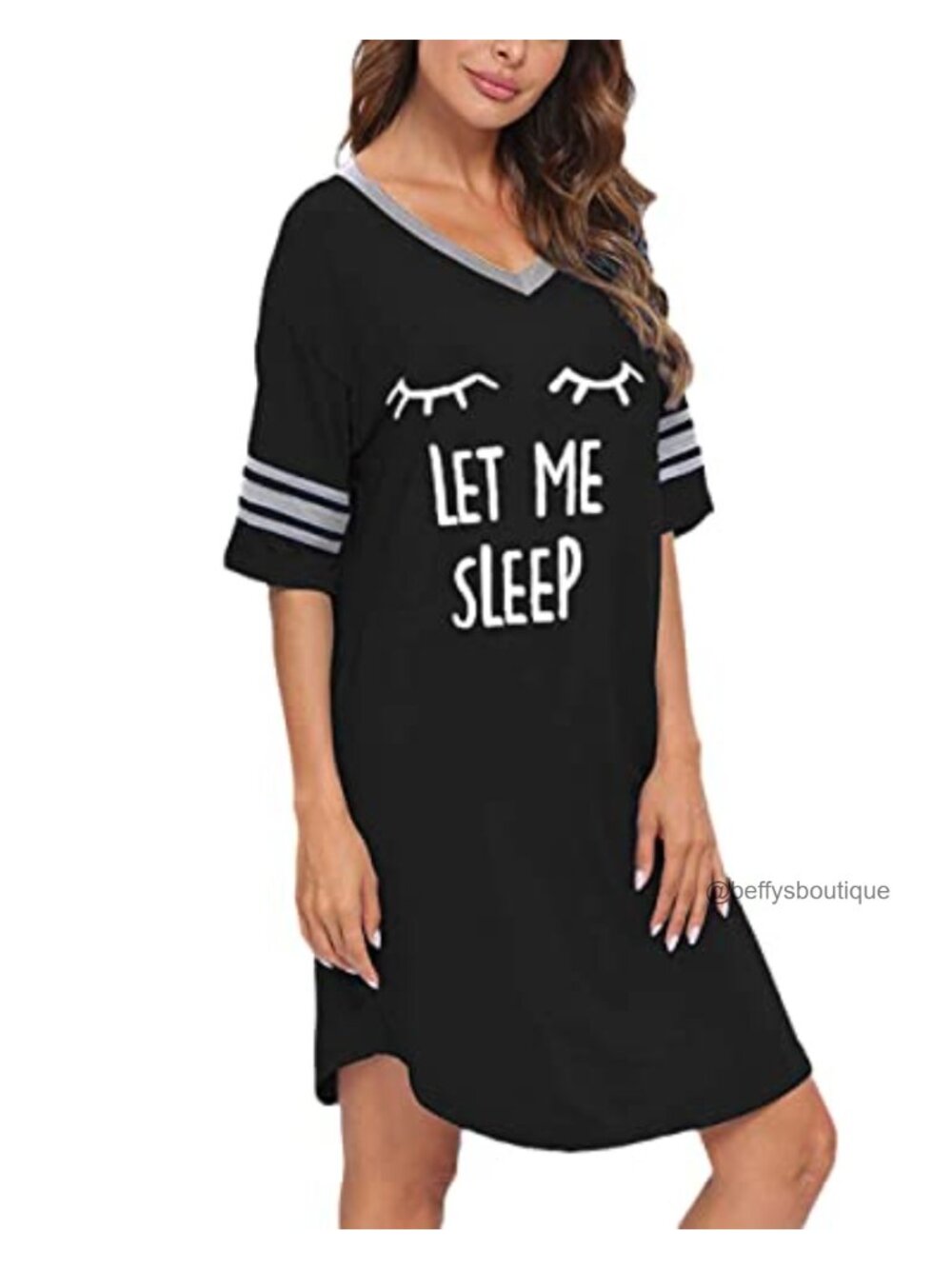 Women's Cotton Modal Sleep Shirt Short Sleeve V-Neck Nightgown - Picture 3 of 6